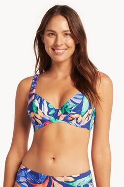 Sea Level Cabana Blue Floral D Cup Underwire Bra Bikini Swimsuit Top Size 8